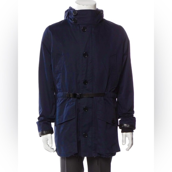 Sandro Paris Mens Long Sleeve Navy Jacket Parka Coat Zips ButtonsPockets SZ L